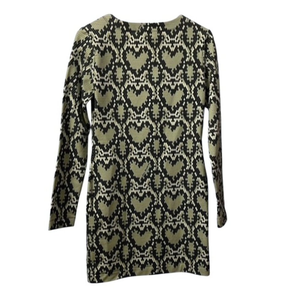 NWT Love Moschino Heart Logo Long Sleeve Snakeskin Fitted Dress Green Size 4 - Picture 4 of 16